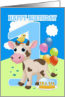 1st Birthday Card With Little Cow Cake And Balloons card