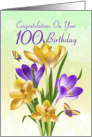 100th Birthday Yellow And Purple Crocus With Matching Butterflies card