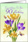 90th Birthday Yellow And Purple Crocus With Matching Butterflies card