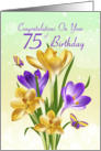 75th Birthday Yellow And Purple Crocus With Matching Butterflies card