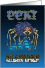 Eek! Happy Halloween Birthday Blue Haired Creepy Spider card
