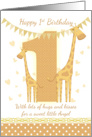 1st Birthday With Giraffe’s Bunting, little hearts, neutral tones card