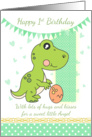 1st Birthday With Little Green Dinosaur, on a heart background card