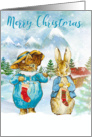 Custom Christmas Card With Rabbit And Cat card