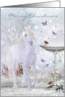 Merry Christmas Winter Unicorn, Robins and Butterflies card