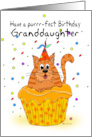 Granddaughter Birthday Card with Ginger Cat Sat in a Cupcake card