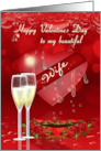 Wife Valentine’s Day Greeting Card With Glass Heart Champagne card