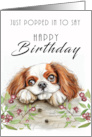 King Charles Spaniel Peeping Around a Fence to Say Happy Birthday card