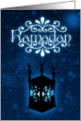 Ramadan card blue with lamp and bokeh lights in the background card