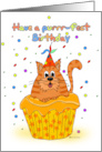 Birthday Ginger Cat Sat in a Cupcake with Party Hat card