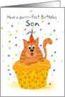 Son Birthday with Ginger Cupcake Cat and Sprinkles card