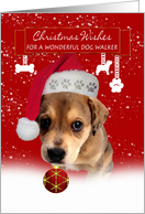 dog walker christmas wishes greeting card with cute puppy card