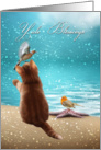 yule blessings with beach scenery cats and birds card