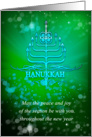 hanukkah holiday card with menorah in blended blue and green card