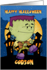 godson halloween card with frankie monster stomping card