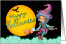 cute witch on broom halloween Card