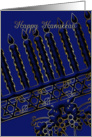 hanukkah holiday card with menorah in blue card