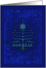 hanukkah holiday card with menorah in blue card