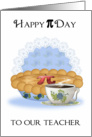 Teacher Pi Day Greeting Card With Apple Pie And Coffee card