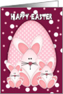 Easter Bunny Greeting Card With Three Rabbits and A Giant Egg card