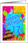 17th birthday card bright and colorful - cake and balloons card