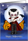 fun vampire halloween greeting card with bats and crow card