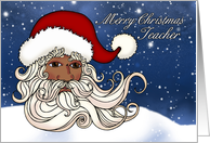 For Teacher, A Black Santa With Snow Merry Christmas card