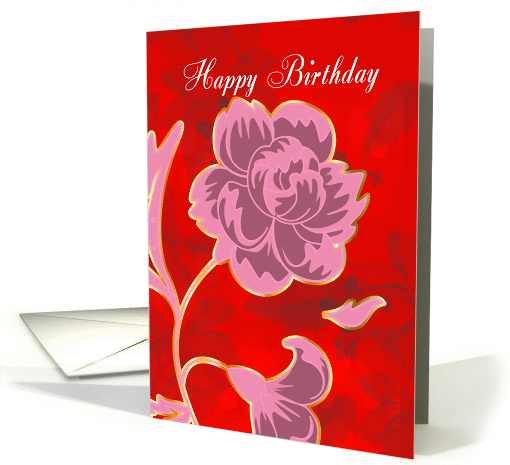 Red Floral Birthday Greeting Card With Pink Large Flower card