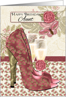 Aunt Champagne and Shoes Butterfly and Rose Birthday card
