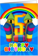 5th Birthday Card With Bouncy Castle And Rainbow card
