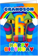 Grandson 6th Birthday Card With Bouncy Castle And Rainbow card