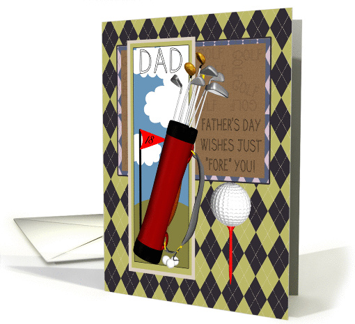 Dad Golf Club Father's Day Greeting Card With Argyle Pattern card