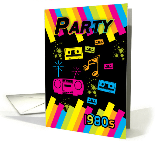 1980s Party Invitation Card With 80 color with cassettes card