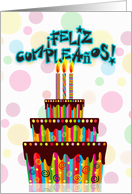 Feliz Cumpleaos with large three tiered birthday cake card