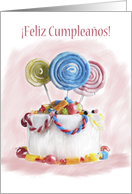 Feliz Cumpleaos Spanish Birthday Greeting Card With Candy Cake card