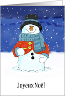 Joyeux Nol French Snowman Season’s Greetings Watercolor Painting card