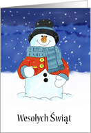 Wesołych Świąt Polish Snowman Season’s Greetings Watercolor Painting card