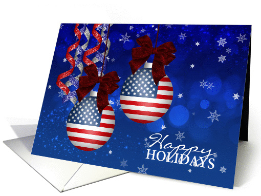 Patriotic USA Flag Ornament Holiday Card With Streamers card (1132166)