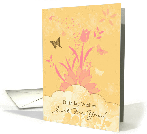 Tulip Floral And Butterfly Birthday Card In Pinks And Yellow card