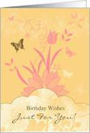 Tulip Floral And Butterfly Birthday Card In Pinks And Yellow card