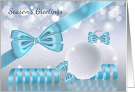 Stylish Season’s Greeting Card With Baubles Bows And Ribbons card