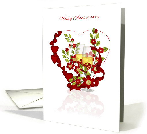Red Wedding Anniversary With Champagne And Flowers card (1144708)