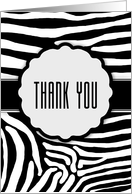 Zebra Print Thank You In Black And White With Rosette In The Center card