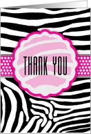 Zebra Print Thank You In Black And White With Rosette In The Center card