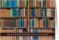 Birthday Celebration With Bookcase And Antique Books card