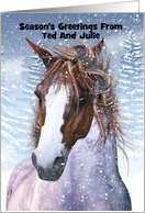 Custom Holiday Card, Horse In The Winter Snow card