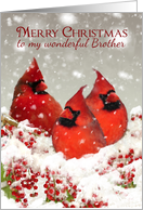 Brother, Oil Painted Red Cardinals And Winter Berries With Snow card