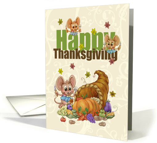 Cornucopia Thanksgiving Mice Cartoon Fun card (1185412)