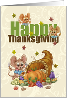Cornucopia Thanksgiving Mice Cartoon Fun card
