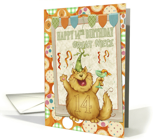 Great Niece 14th Birthday With Fun Party Cat card (1220192)